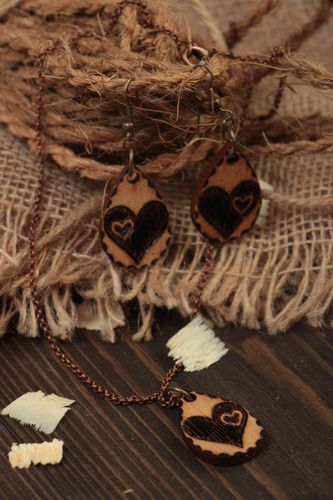 Handmade ethnic jewelry earrings with charms pendant on chain wooden jewelry - MADEheart.com