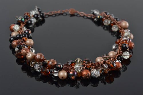Unusual brown handmade designer necklace with glass and natural stone beads - MADEheart.com