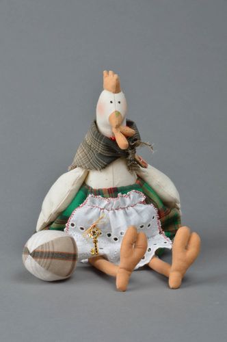 Handmade cotton fabric soft toy Easter Chicken in apron and kerchief - MADEheart.com
