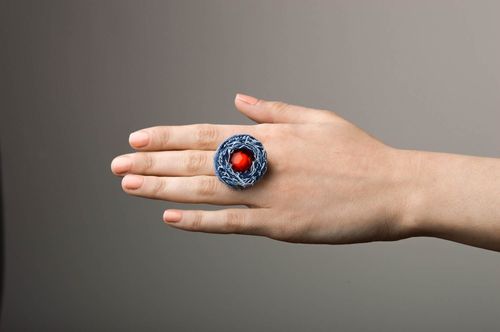 Женское кольцо украшение ручной работы украшение из ткани кольцо из джинса - MADEheart.com