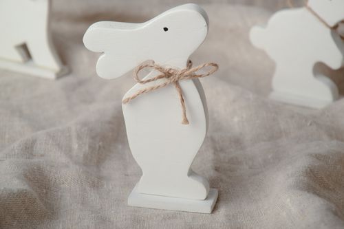 White wooden Easter rabbit painted with acrylic paints - MADEheart.com
