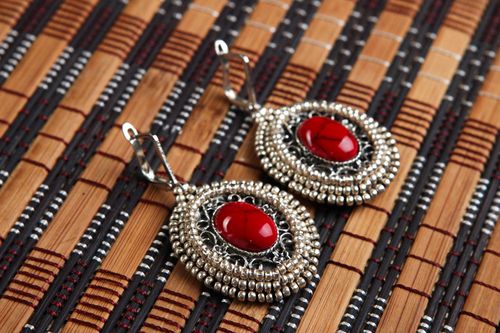 Boucles doreilles vintage Bijou fait main ovales avec corail Idée cadeau - MADEheart.com