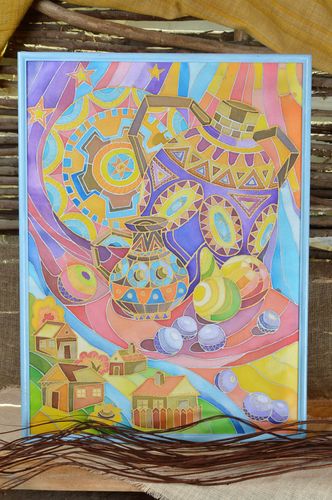 Unusual beautiful modern cold batik wall hanging on fabric for interior decor  - MADEheart.com