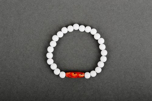 Handmade accessories beautiful white and red bracelet with beads beaded jewelry  - MADEheart.com