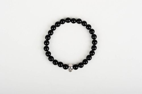 Bracelet with beads handmade accessories wrist black bracelet with skull  - MADEheart.com