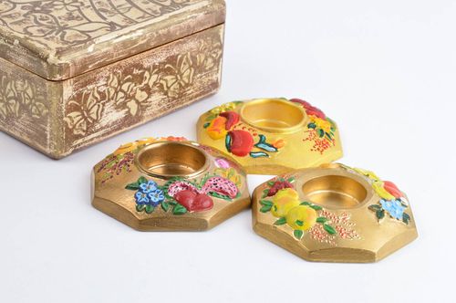 Set of 3 flat ceramic plate tea light candle holders 0,79 inches, 0,66 lb - MADEheart.com