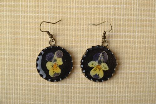 Unusual earrings with natural flowers in epoxy resin Wild Pansy - MADEheart.com
