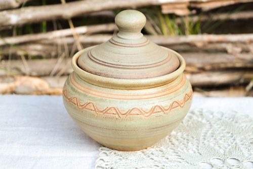 Pot cuisine fait main Petite cocotte vert clair à motif Vaisselle céramique - MADEheart.com
