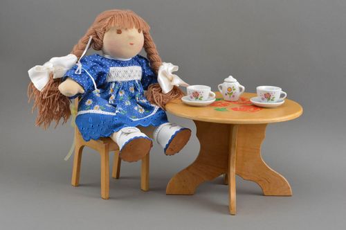 Fabric handmade doll in blue dress present for children stuffed toy for nursery - MADEheart.com