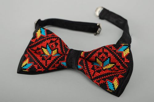 Black bow tie with cross stitch embroidery - MADEheart.com