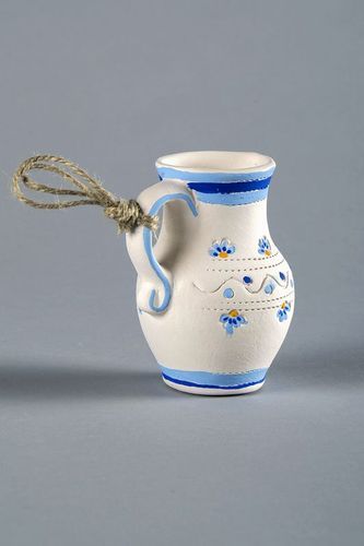 The handmade ceramic white jug on the rope 0,21 lb - MADEheart.com