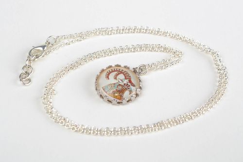 Beautiful handmade designer round glass zodiac pendant Capricorn on metal chain - MADEheart.com