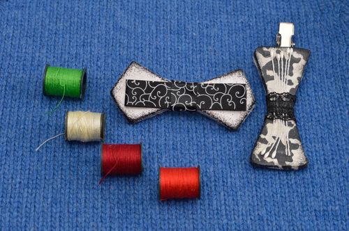 Broche noeud papillon fait main Pince à cheveux noir-blanc Accessoires femme - MADEheart.com