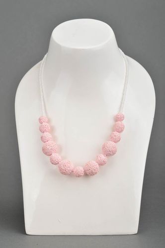 Handmade necklace made of polymer clay beautiful pink designer accessory - MADEheart.com