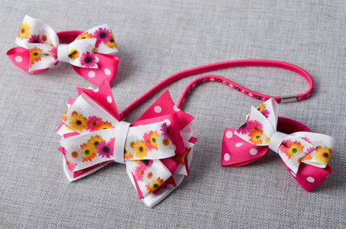 Haar Accessoires handgefertigt Haargummi Set Haarband Mädchen in rosa weiß - MADEheart.com
