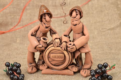 Designer handmade clay figurine Winemakers eco friendly home interior decor - MADEheart.com