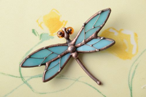 Stained glass brooch Blue Dragonfly - MADEheart.com