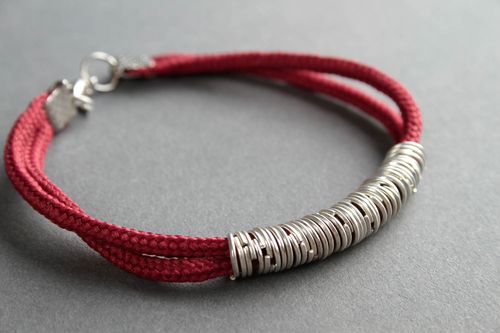 Handmade red textile bracelet unusual designer bracelet feminine jewelry - MADEheart.com