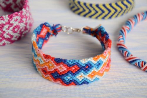 Multicolored beautiful handmade wide woven embroidery floss bracelet - MADEheart.com