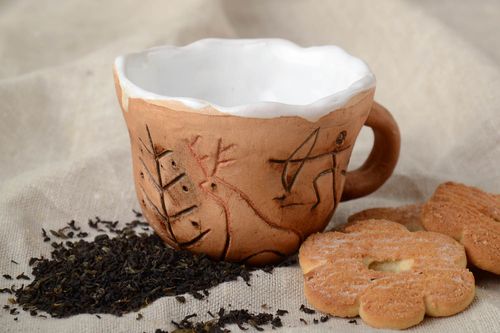 10 oz clay glazed coffee cup with white glaze inside 0,43 lb - MADEheart.com