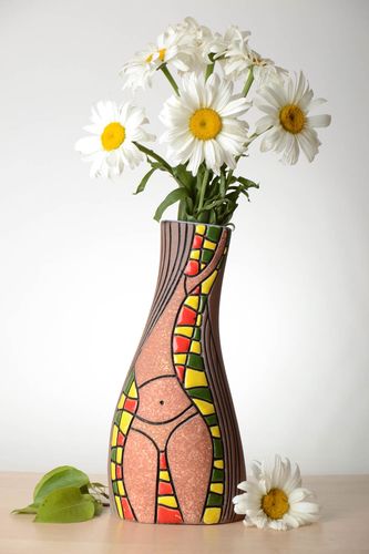 Handmade clay glazed flower vase with woman body shape 12 inches 2,2 lb - MADEheart.com