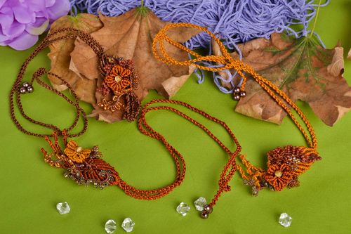 Makramee Anhänger handgefertigt Collier Halsketten Makramee Schmuck 3 Stück - MADEheart.com