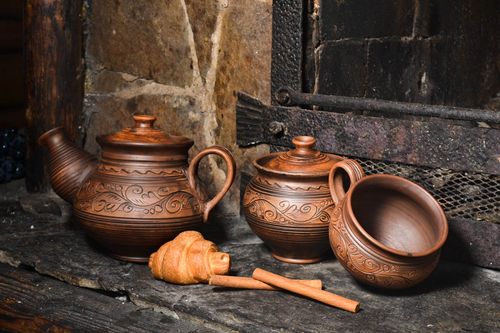 Stylish kitchenware designer handmade tea set clay lovely home decor 3 items - MADEheart.com