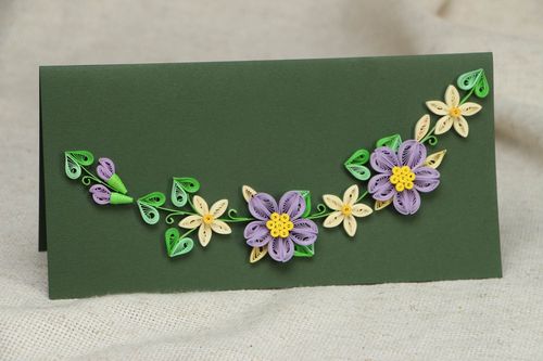 Carte de voeux paperolles rectangulaire avec fleurs - MADEheart.com