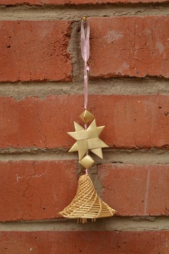 Handmade decorative interior wall hanging woven of straw small bell - MADEheart.com