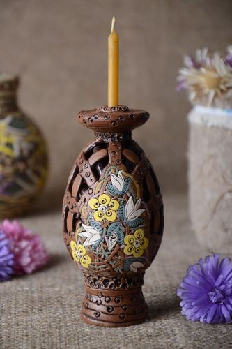 Deko Kerzenständer handmade Kerzenhalter aus Ton Deko Idee Tisch Kerzenständer  - MADEheart.com
