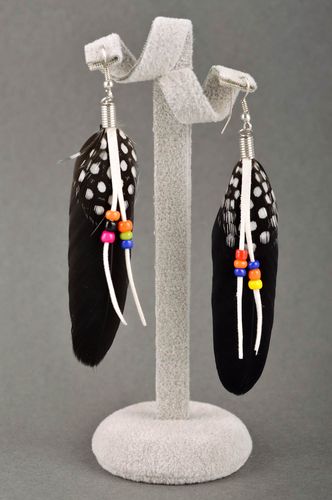 Handmade earrings with charms feather earrings long earrings feather accessories - MADEheart.com