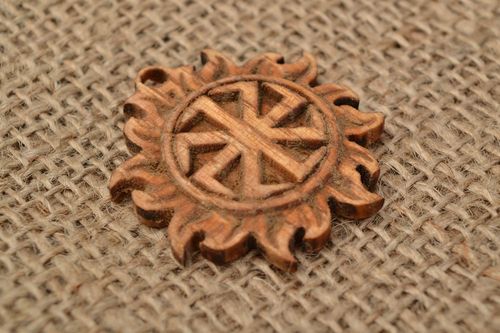 Slavic pendant amulet made of natural wood beautiful talisman Kolovrat 8 rays  - MADEheart.com