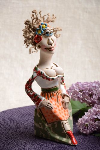 Ceramic statuette girl handmade painted interior figurine for home decor - MADEheart.com