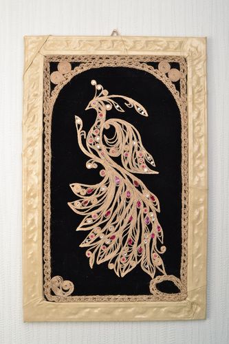 Décoration murale en cuir et velours avec collage faite main Oiseau de paradis - MADEheart.com