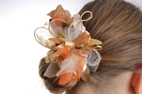 Handmade large fabric flower of peach color for DIY brooch or hair clip - MADEheart.com