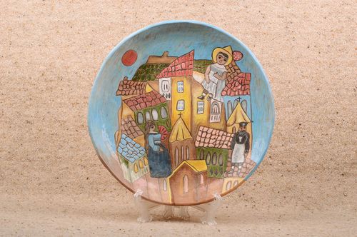 Plato de cerámica pintado hecho a mano decoración de casa vajilla de diseño - MADEheart.com