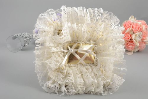 Beautiful handmade designer soft ring bearer pillow with guipure - MADEheart.com