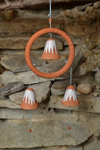 Designer ceramic bells with engobe painting handmade interior wall pendant - MADEheart.com