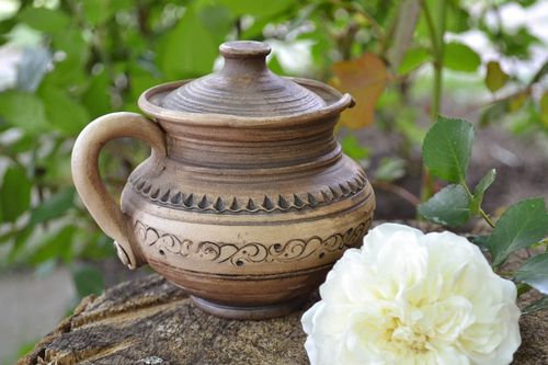 Beautiful homemade small ceramic pot for sour cream 500 ml - MADEheart.com