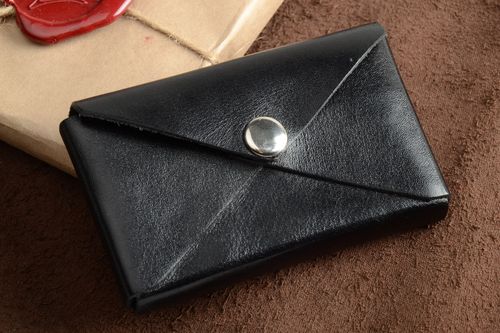 Porte-cartes de visite en cuir noir naturel original fait main pour homme - MADEheart.com