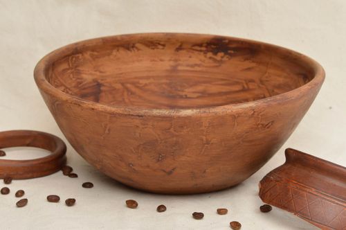 Unusual handmade salad bowl stylish plate made of clay designer dishware - MADEheart.com