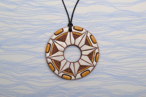 Ceramic pendant with ornaments in ethnic style - MADEheart.com