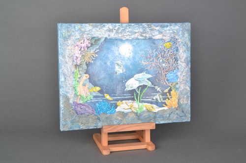 Tableau mural décoratif en serviettage Dauphins - MADEheart.com