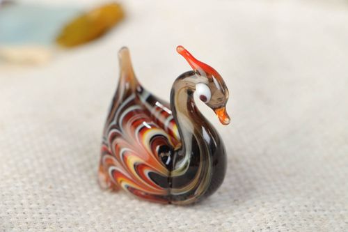 Handmade collectible lampwork glass miniature animal figurine of motley duck - MADEheart.com