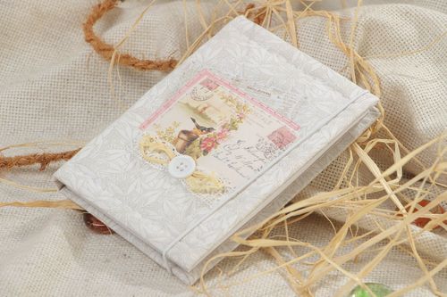 Handmade decorative notebook with fabric cover of white color in Provence style - MADEheart.com
