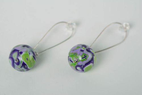 Stylish long handmade designer plastic ball earrings - MADEheart.com
