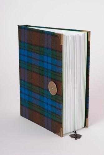 Dark checkered handmade notebook with wool cover and bookmark - MADEheart.com