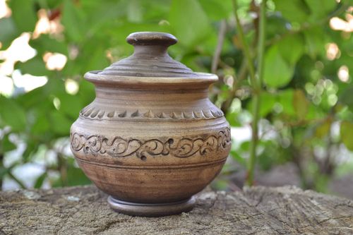 Petit pot de cuisine en terre cuite 25 cl fait main avec couvercle ornementé - MADEheart.com