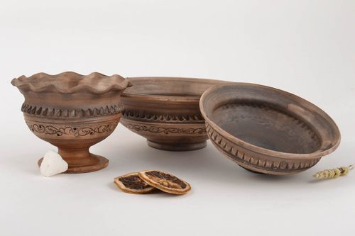 Ensemble de vaisselle en argile faite main 2 bols et coupe à glace poterie - MADEheart.com