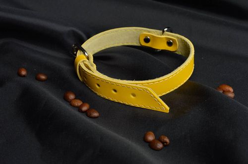 Handmade leather dog collar thin yellow accessory for pet designer dog collar - MADEheart.com
